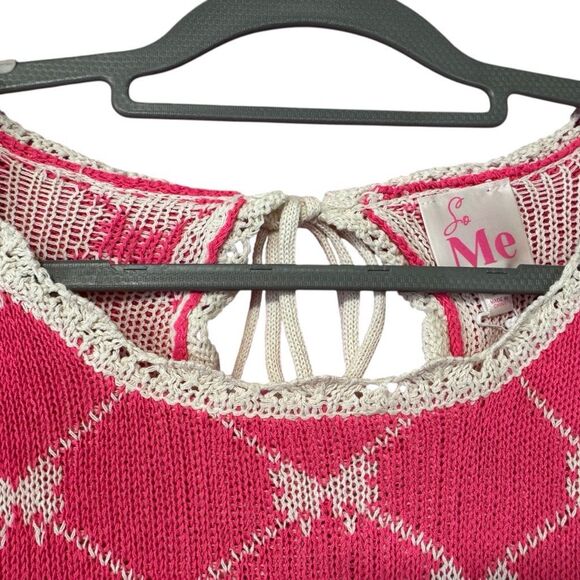 SO ME Pink Bow Ribbon Pattern Sweater Top with Back Key Hole Size Large NWT - Picture 10 of 13